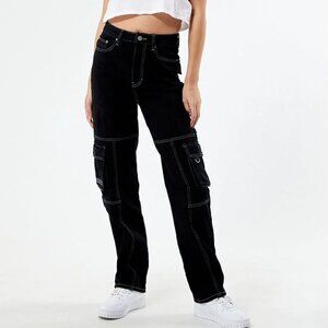 NWT $69 FORMULA 1 x PACSUN Black Raceway ‘90’s Boyfriend Cargo Jeans Sz 25